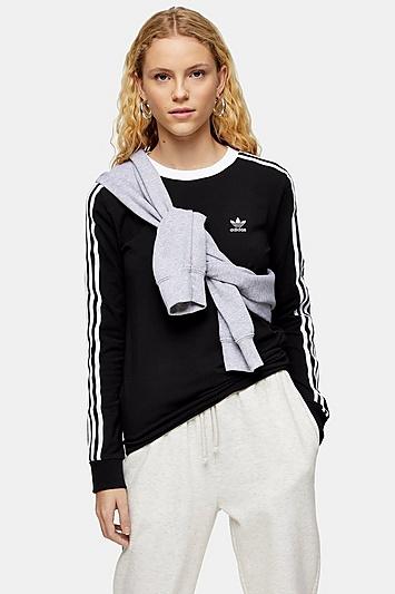 Topshop Black 3 Stripe T-shirt By Adidas