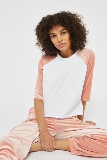 Topshop Velvet Raglan Pyjama Top