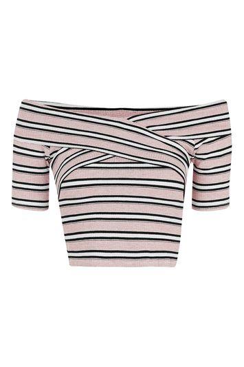 Topshop Petite Stripe Bardot Crop