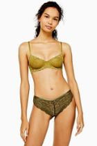 Topshop Olive Lace Brazilian Knickers