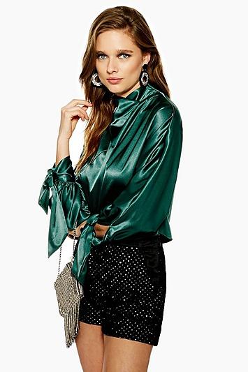 Topshop Satin Tie Sleeve Blouse