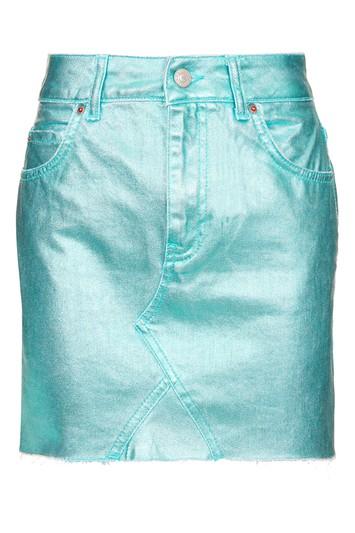 Topshop Moto Aqua Metallic Mini Skirt