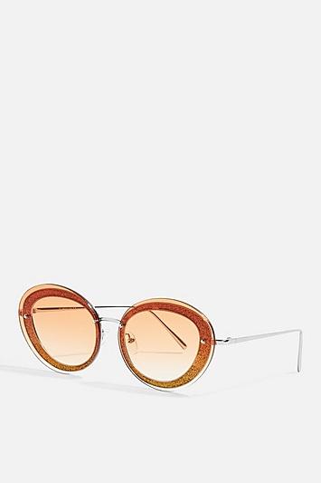 Topshop Oval Glitter Sunglasses