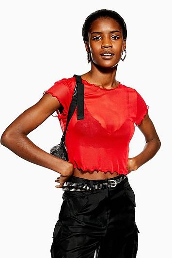 Topshop Short Sleeve Lettuce Mesh Top