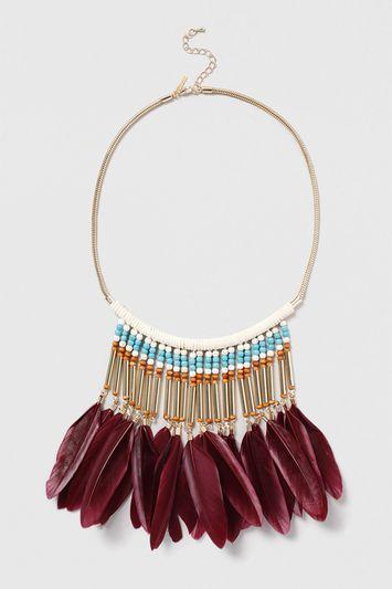 Topshop Beaded Feather Drop Necklace
