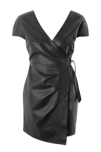 Topshop Faux Leather Wrap Mini Dress