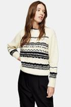 Topshop Knitted Black And White Pattern Jumper