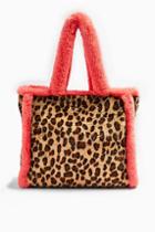Topshop Frankie Faux Fur Leopard Print Tote Bag