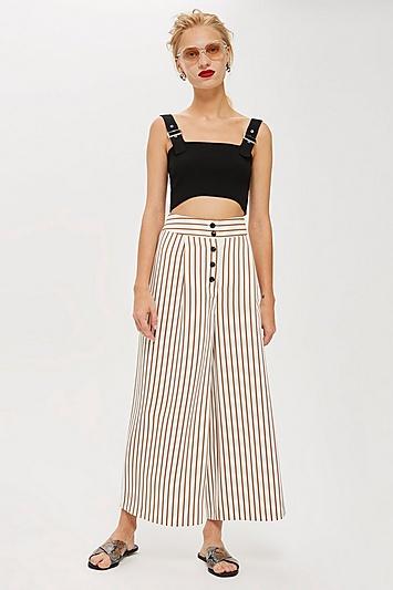Topshop Tan Stripe Crop Wide Trousers