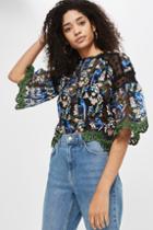 Topshop Mesh Embroidered Blouse