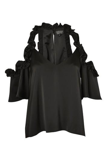 Topshop Ruffle Satin Cold Shoulder Blouse