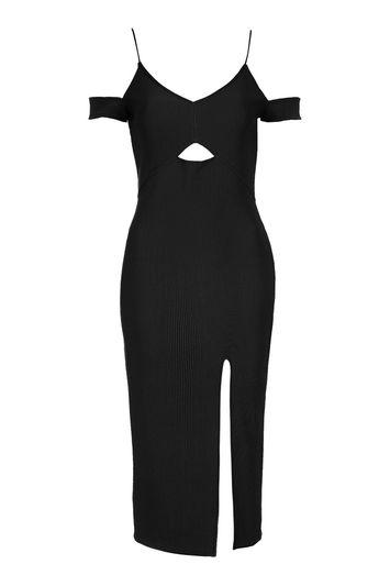 Topshop Cold Shoulder Rib Midi Dress