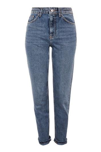 Topshop Moto Mid Blue Stud Mom Jeans