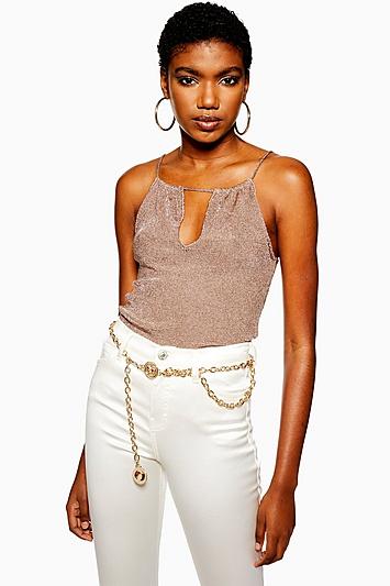 Topshop Metallic Plunge Camisole Top