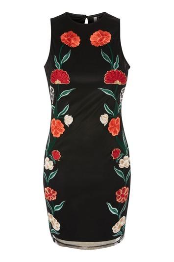 Topshop Flower Detail Bodycon Mini Dress