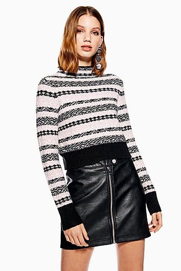 Topshop Stripe Fair Isle Cropped Jumper