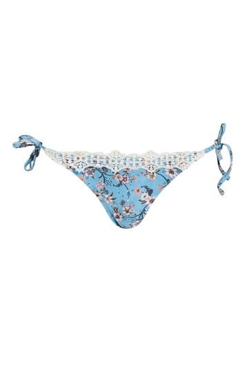 Topshop Ditsy Lace Trim Tie Side Bikini Bottoms
