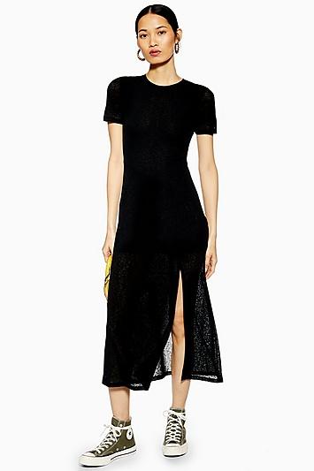 Topshop Short Sleeve Mesh Midi Dress