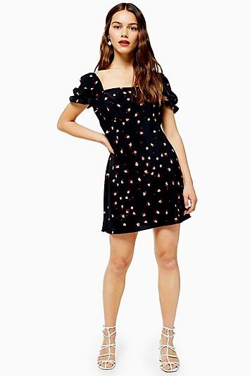 Topshop Petite Palermo Ditsy Floral Square Neck Tea Dress