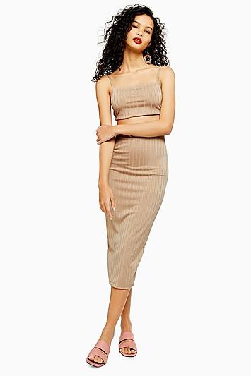 Topshop Stone Ribbed Skirt