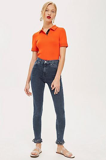 Topshop Dusty Blue Fringe Hem Jeans
