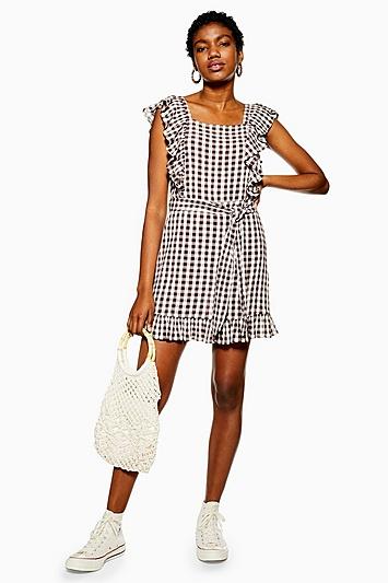 Topshop Gingham Ruffle Mini Dress