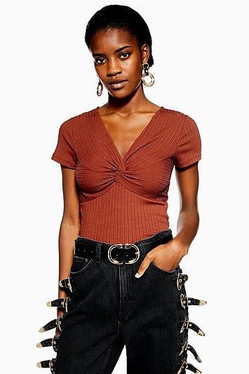 Topshop Knot Front Ribbed T-shirt