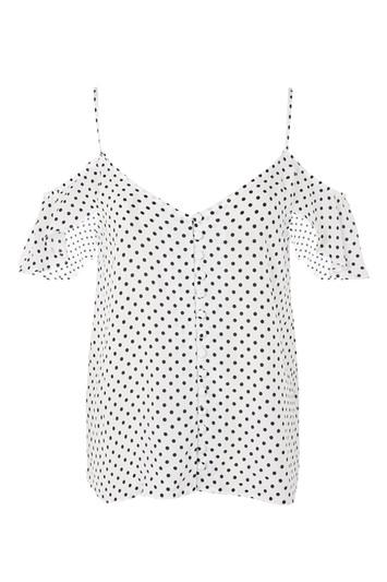 Topshop Tall Button Detail Cold Shoulder Top