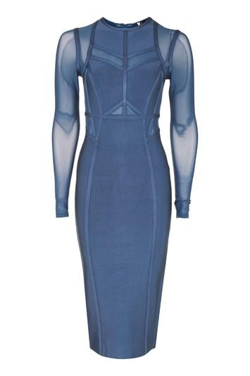 Topshop Long Sleeve Panel Mesh Midi Dress