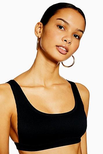 Topshop Black Ribbed Bikini Crop Top