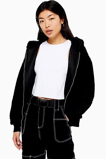 Topshop Tall Borg Zip Hoodie