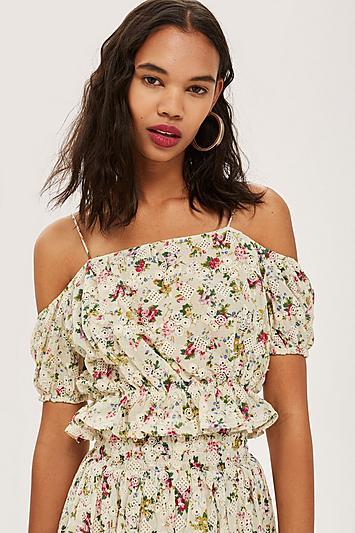 Topshop Broderie Print Bardot Top