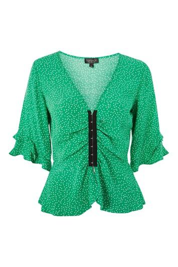 Topshop Spotted Hook & Eye Blouse