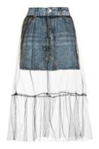 Topshop Petite Tulle Overlay Denim Skirt