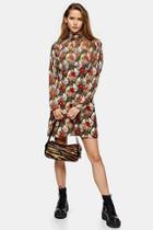 Topshop Tall Idol Empire Line Mini Dress With Lily Print