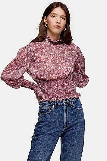 Topshop Considered Floral Print Piecrust Recycled Polyester Blouse