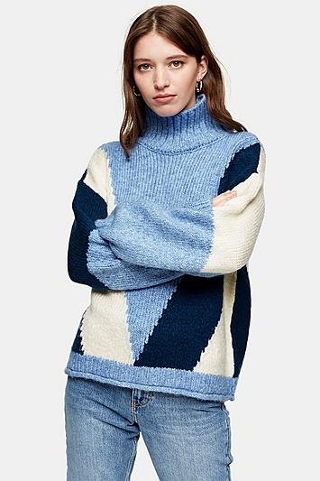 Topshop Knitted Colour Block Jumper