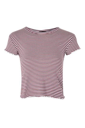 Topshop Stripe Lettuce Frill T-shirt