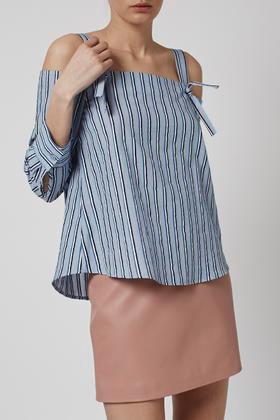 Topshop Striped Off-the-shoulder Shirt By Boutique