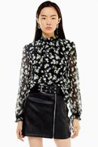 Topshop Sheer Tulip Print Pie Crust Blouse