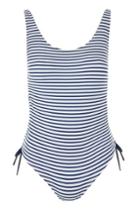 Topshop Navy Blue Striped Side Ruched Swimsuit