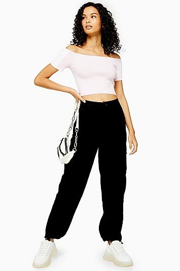 Topshop Black Tie Hem Utility Trousers