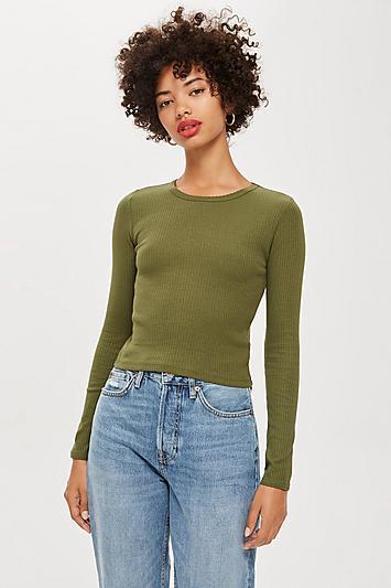 Topshop Long Sleeve Scallop T-shirt