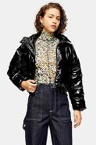Topshop Petite Black Faux Leather Vinyl Puffer Jacket