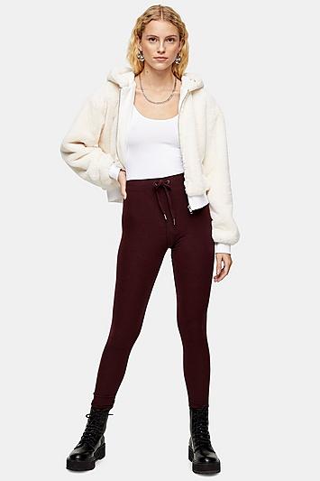 Topshop Burgundy Slim Ribbed Joggers