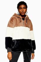 Topshop Colour Block Faux Fur Hoodie