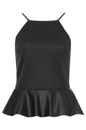 Topshop Peplum Top With Faux Leather Frill
