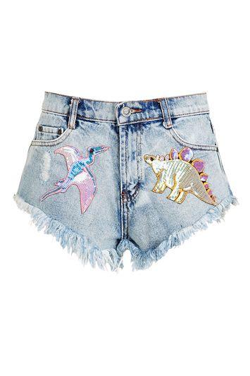 Topshop *sequin Dinosaur Shorts By Kuccia