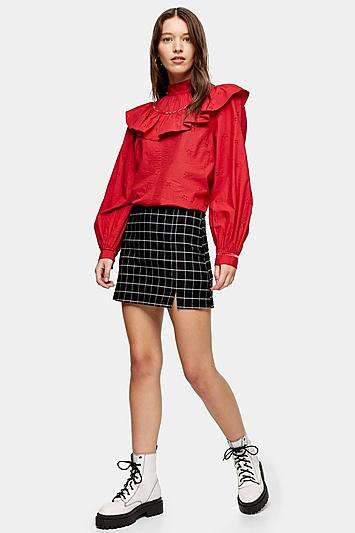 Topshop Black Windowpane Check Mini Skirt