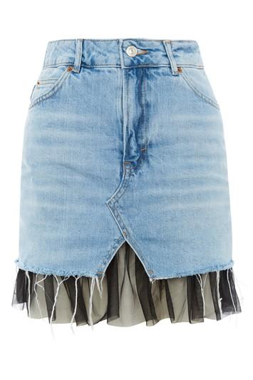 Topshop Moto Tulle Under Denim Skirt